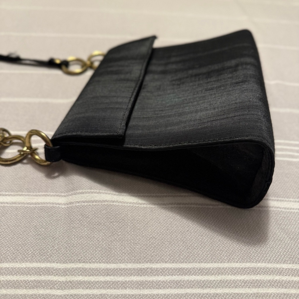 VTG Satin Black and Gold Chain Small Crossbody Box Bag - Picture 5 of 15